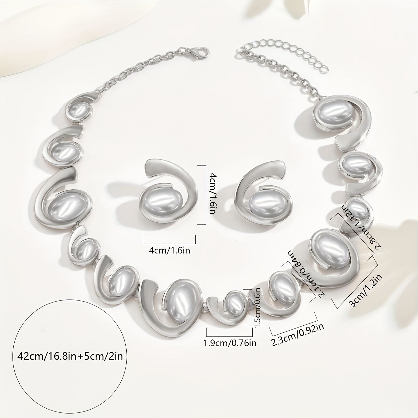 Women's Spiral Snail Necklace Set with Oval Artificial Pearls