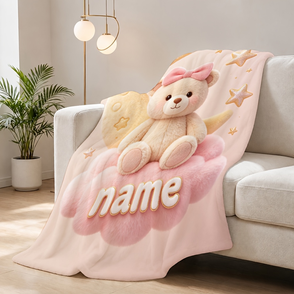 Personalized Custom Name Teddy Bear Blanket for Travel