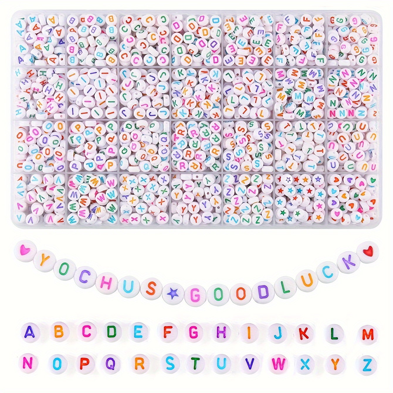 

840pcs 4x7mm White Round Acrylic Letter Beads A-z Heart Pattern Beads Suitable For Jewelry And Bracelet Making