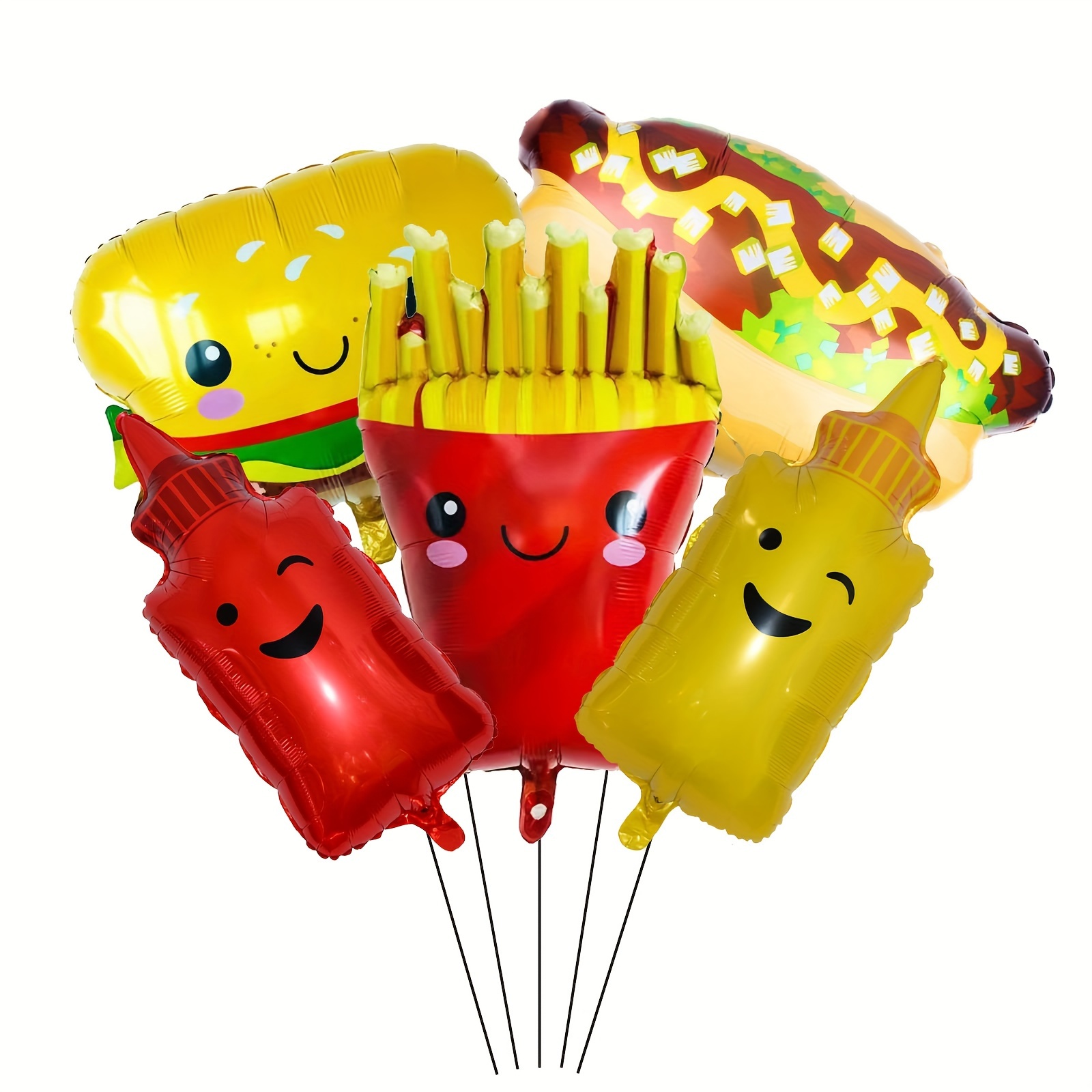 

5-piece Ketchup & Mustard Bottle Foil Balloons For Bbq Parties, Birthdays, And Summer Celebrations