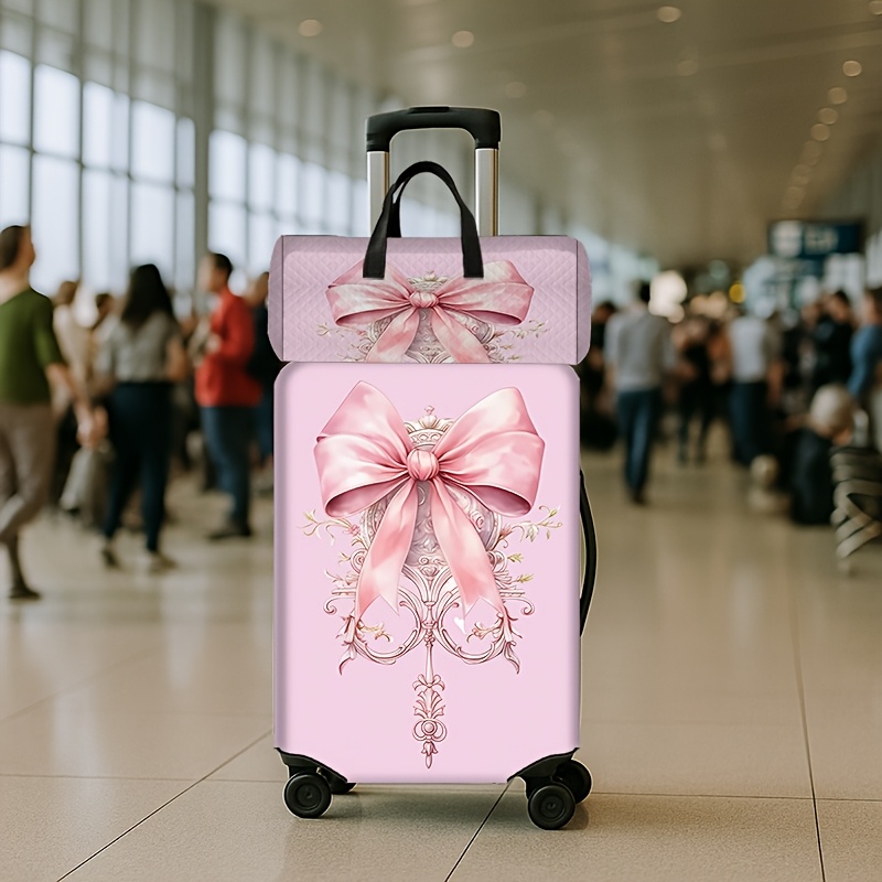 set pink bow suitcase matching travel bag Temu Australia
