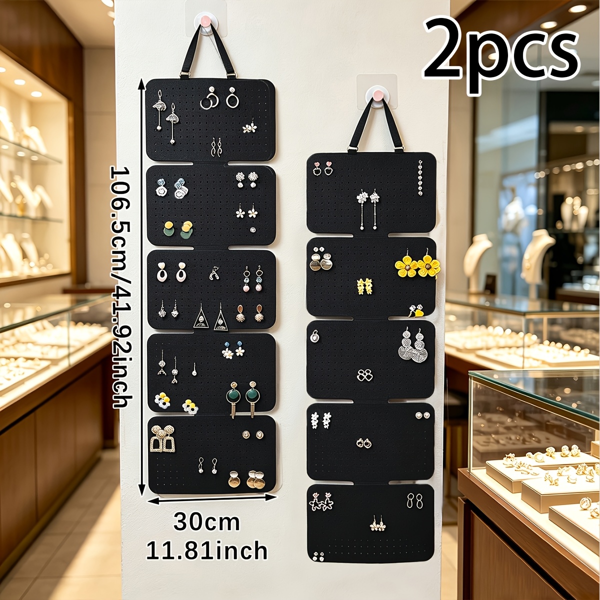 TEMU 2pcs Set Of Black Felt Hanging Jewelry Storage Bags With Lanyards, Combination Style. Space-saving, Foldable, And Large-capacity Jewelry
