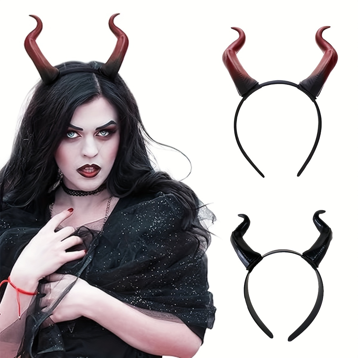 

Handcrafted Gothic Demon Horn Headband - Halloween Cosplay Accessory, Colorful Cartoon Style, Plastic