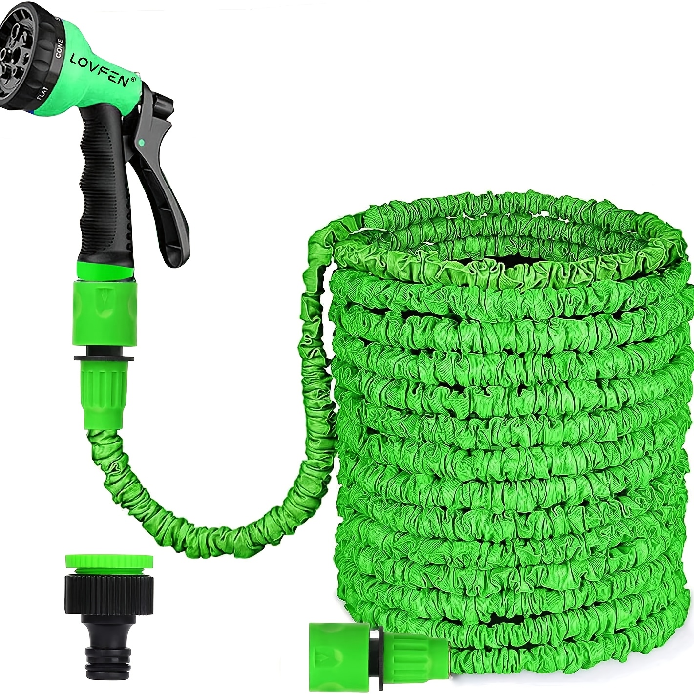 lovfen 50 100 150 200ft expandable flexible garden water hose with 10 function spray nozzle green