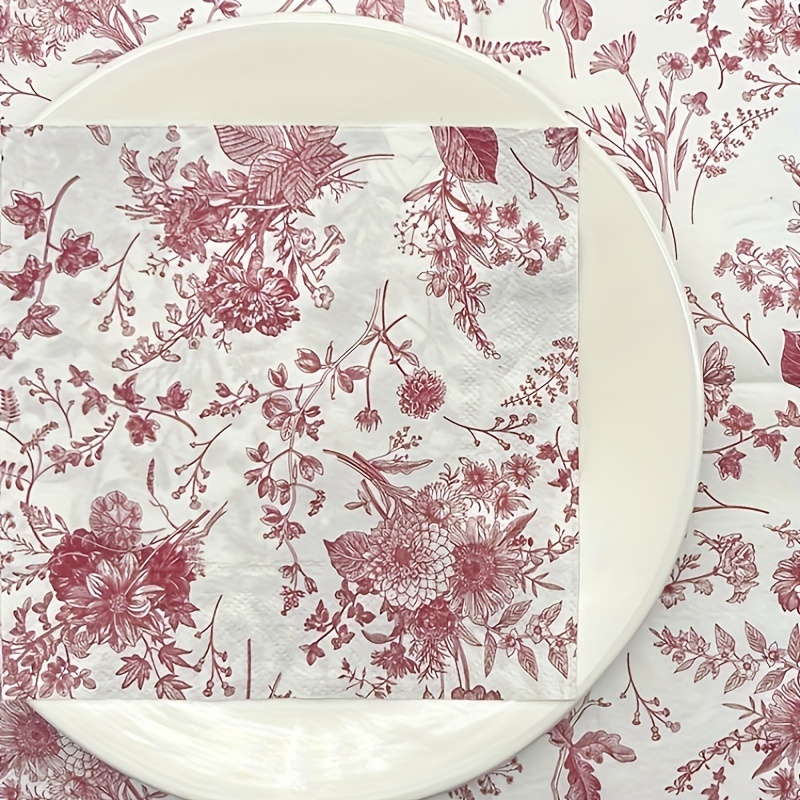 E-shop 20 Blatt/Set, Burgunder Vintage Blumenmuster Servietten 13X13 Zoll, Hochzeit Geburtstag Deko Taschentücher, Restaurant Familienessen Party