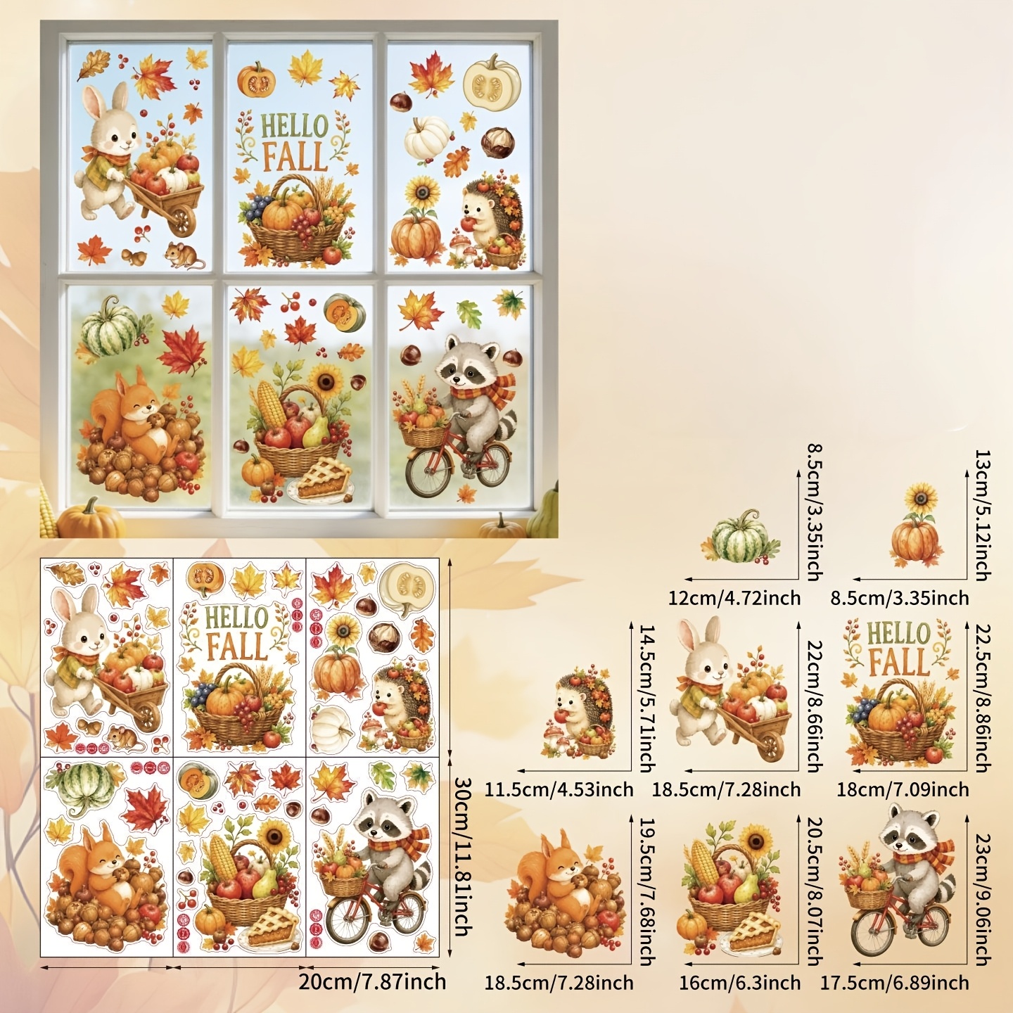 TEMU 6 Sheets Autumn Window Stickers Featuring Cute Rabbits, Raccoons And Squirrels, With Static Electricity Effect. Decorative Window And Glass