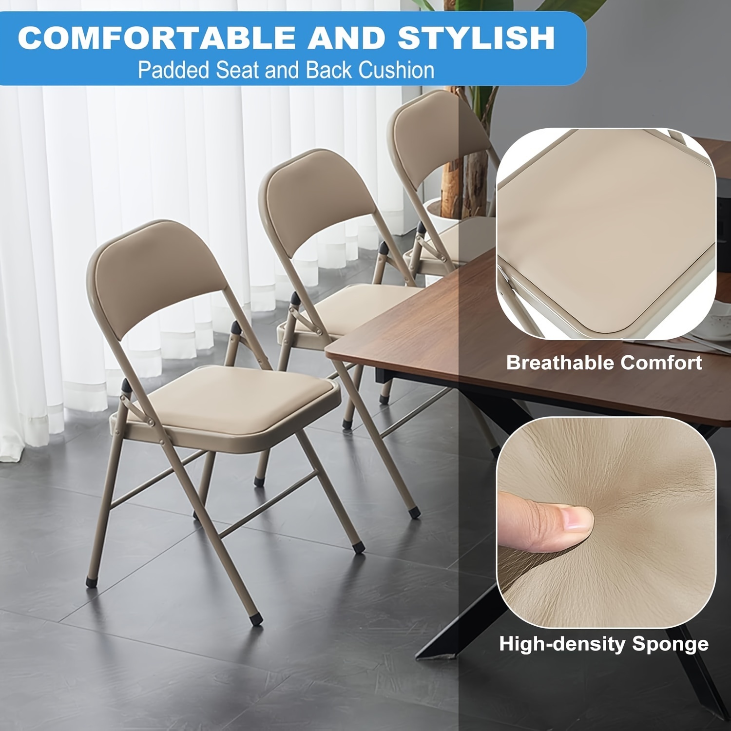 24 brown folding chair set, padded folding chairs with 330lbs