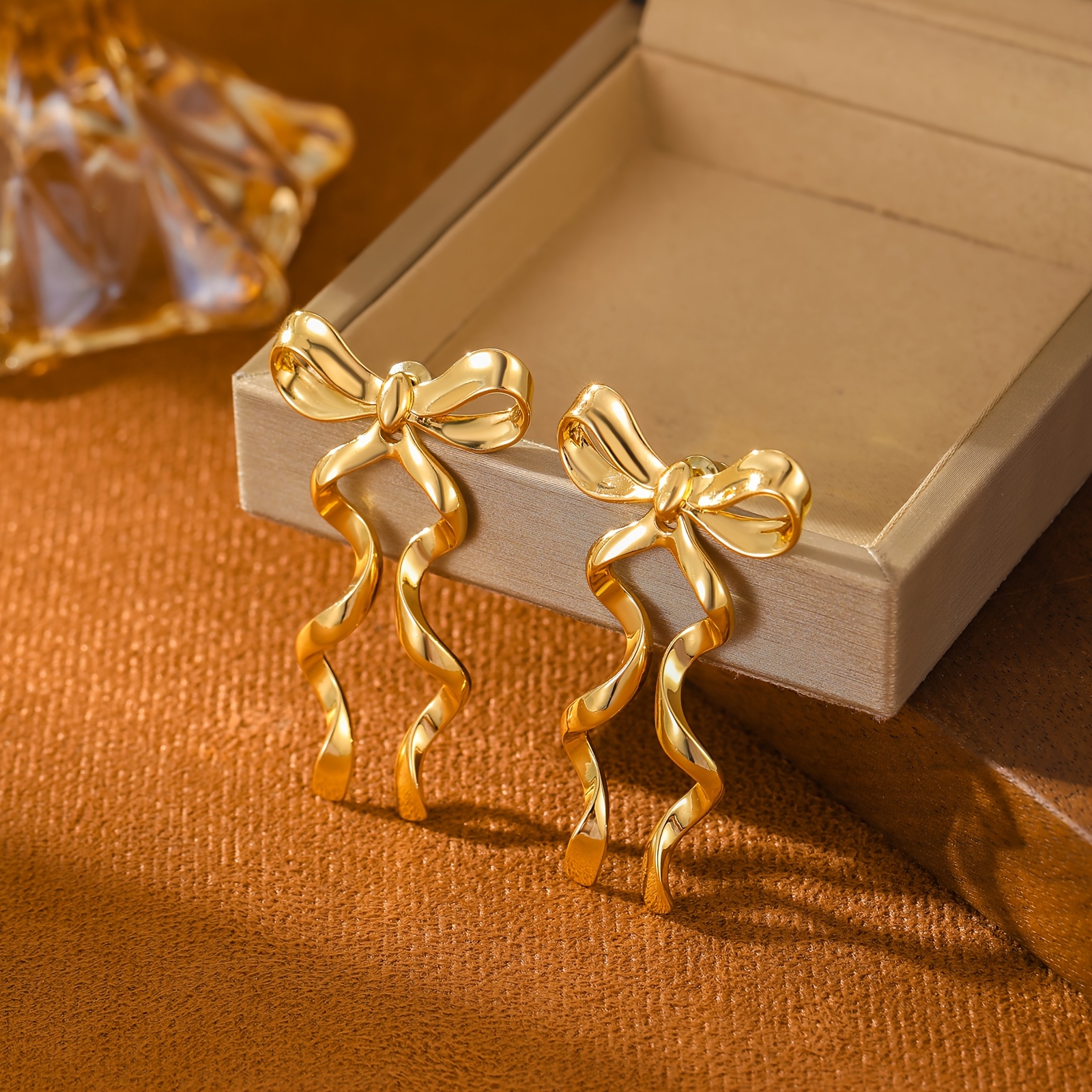 Image of A Pair Of Long Ribbon Bow Stud Earrings, Women's Fashionable Wedding Drop Earrings, Elegant Long Earrings, Suitable For Mother's Day, Valentine's Day, And Christmas Gifts