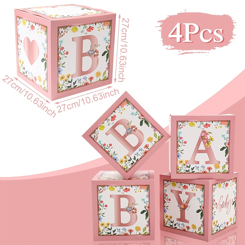 E-shop 4 Stück, Rosa Quadratische Geschenkboxen mit buntem Blumenmuster, Baby Shower Party Deko, 1. Geburtstag Dekoration, Happy Birthday Party Box,