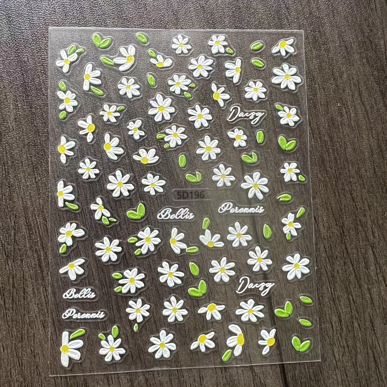 Fresh Nail Sticker With Embossed Daisy Romantic Flowering