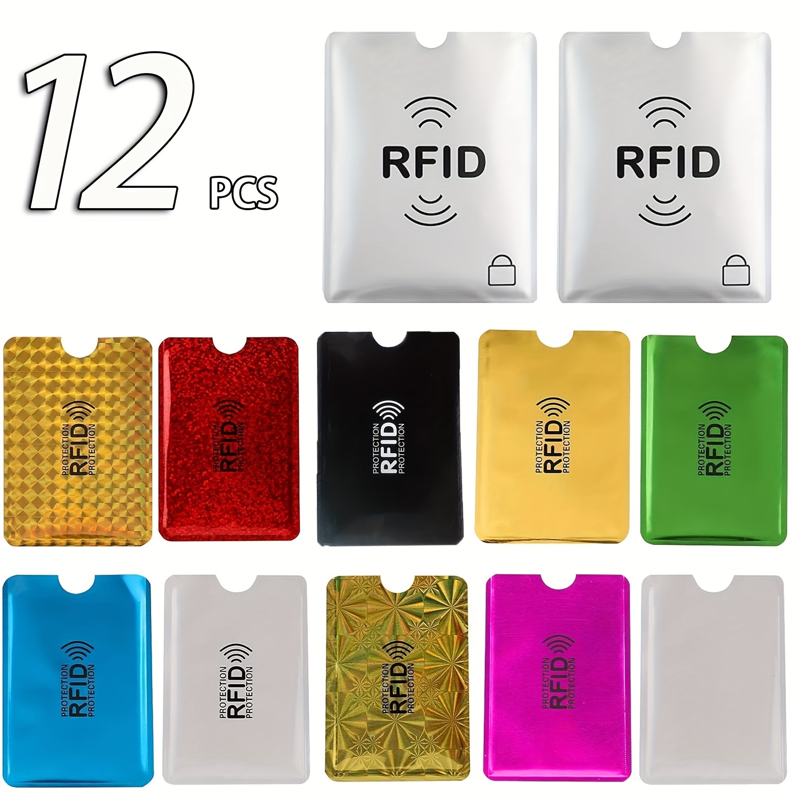 

12pcs Rfid Blocking Sleeves(10 Credit Card Holders & 2 Passport Protectors) Credit Card Protector, Rfid Blocking Sleeves, Waterproof Aluminum Foil Slim Design Wallet