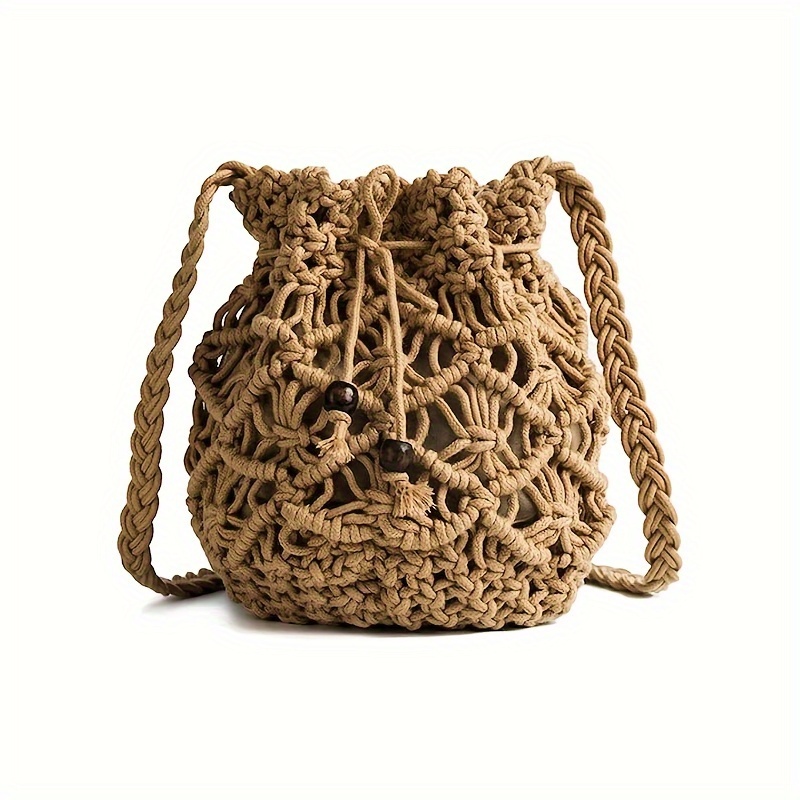 

Women's Bucket Drawstring Handbag Straw Shoulder Bag Straw Weave Crossbody Handbag Beach Bag