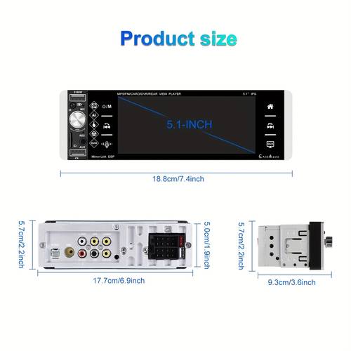 5 1 wireless car stereo with single din for auto link am fm rds radio eq swc dual usb aux in mic night backup camera