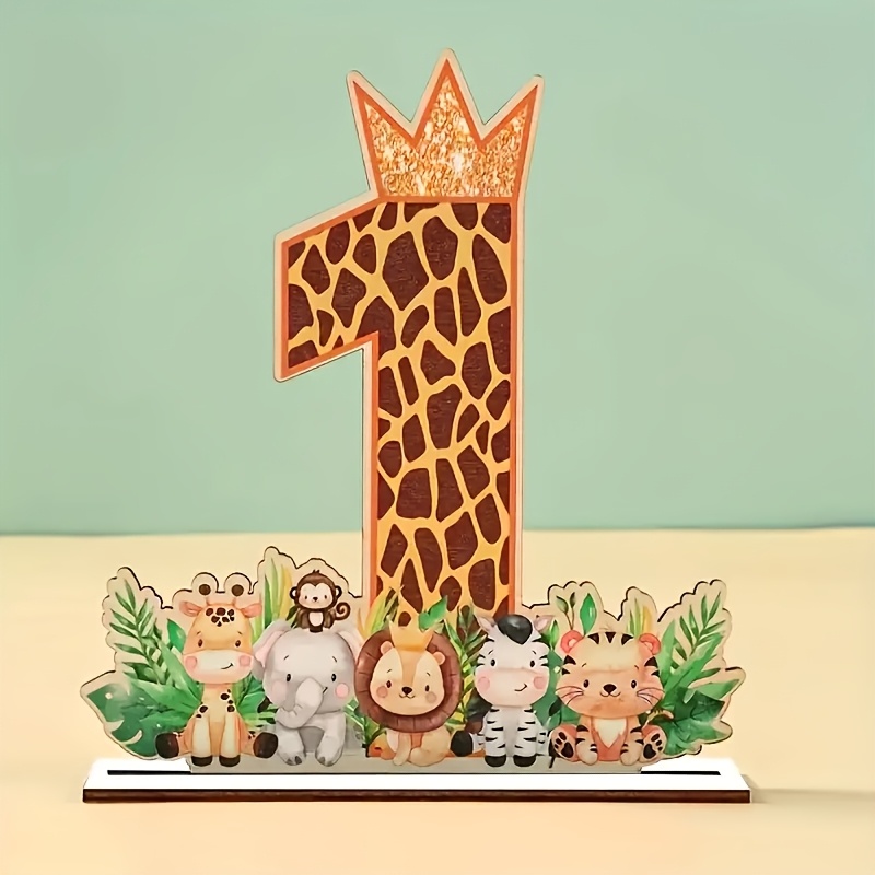 Birthday -themed Decorative Wooden Giraffe Features Fun Forest Animals And A Crown, Making It Perfect For Teenager Parties And Celebrations. Decoration For The Holiday Table | Design