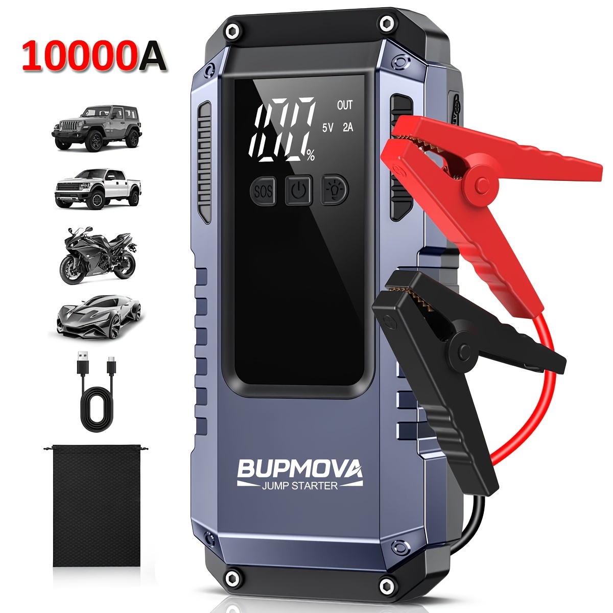 12v Car Booster, Power Bank, Emergency Supply, Jump Box With Led Light Lcd Screen (suitable For All Displacement Gasoline Engines Or 8l And Below Engines)