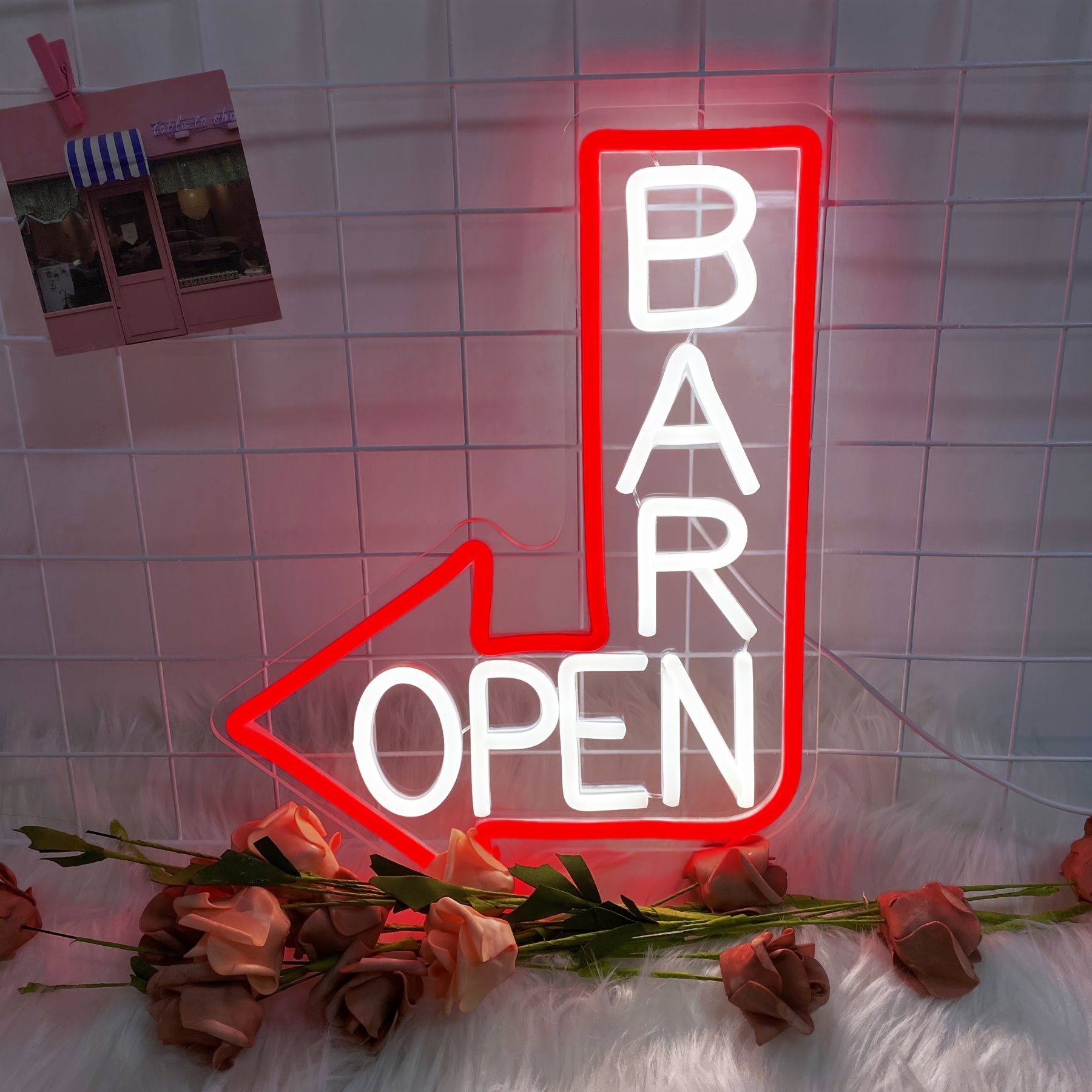 Image of Fomzze Bar Open Neon Sign: Usb Powered Dimmable Led, For Home Bar, Nightclub, Outdoor Patio, Open Sign Vibe, Christmas Decor