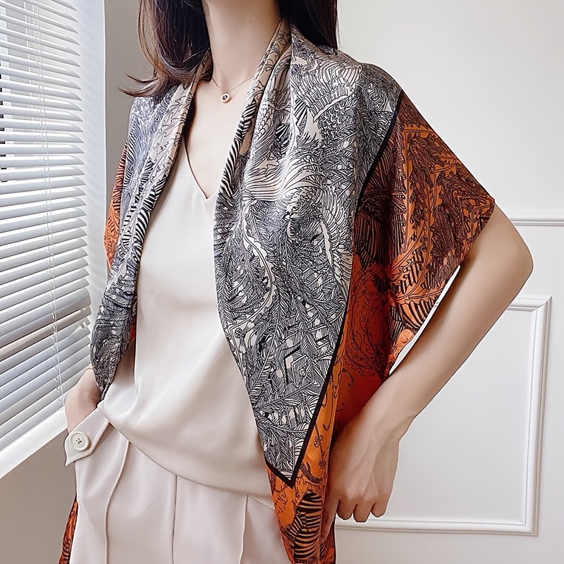 An Elegant 100% Silk Scarf for Women - Mature Style, Decorative Square Scarf, Craftsmanship, Dry Clean Only, Resistant to Deformation, Printed with a Scenic Landscape Pattern, Suitable for Outings - a Refined Featherless Shawl