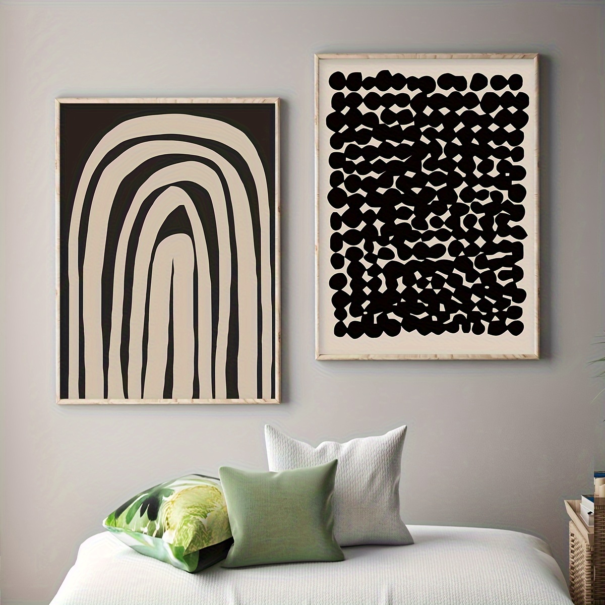 Image of 2d Flat, 2d Flat, 2pcs/set Frameless Canvas Posters, Modern Art Abstract Medieval Line Art Posters, Abstract Geometric Black Beige Wall Art, Bedroom Living Room Wall Decor, Halloween Christmas Decor