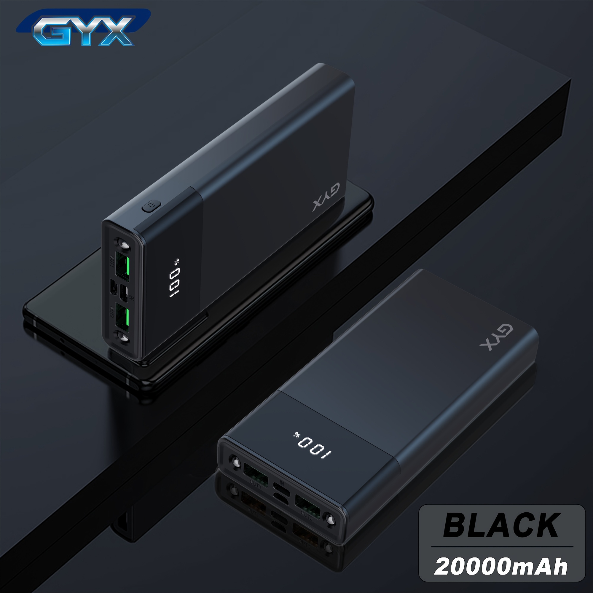 Image of Gyx Portable Power Bank, 20000mah/10000mah Large Capacity, Featuring An Led Display, 2 Usb Output Ports,a Type-c Input/output Port, A Flashlight, And An Emergency . It Supports 22.5w Fast Charging