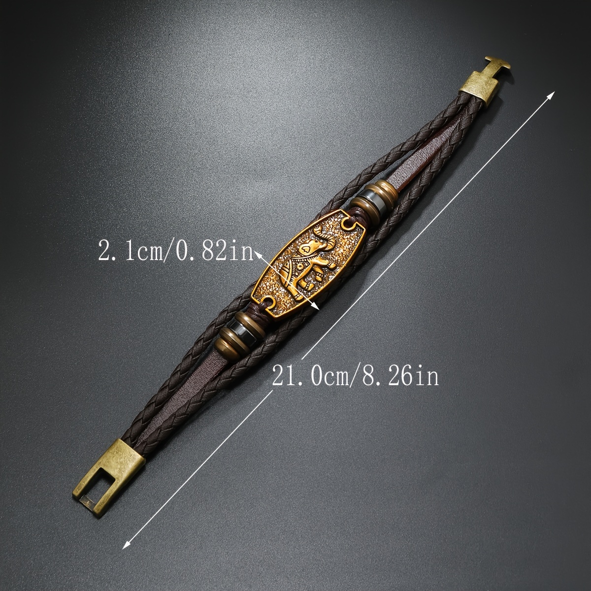 Alloy Elephant Beaded Leather Bracelet Men Woven Accessory