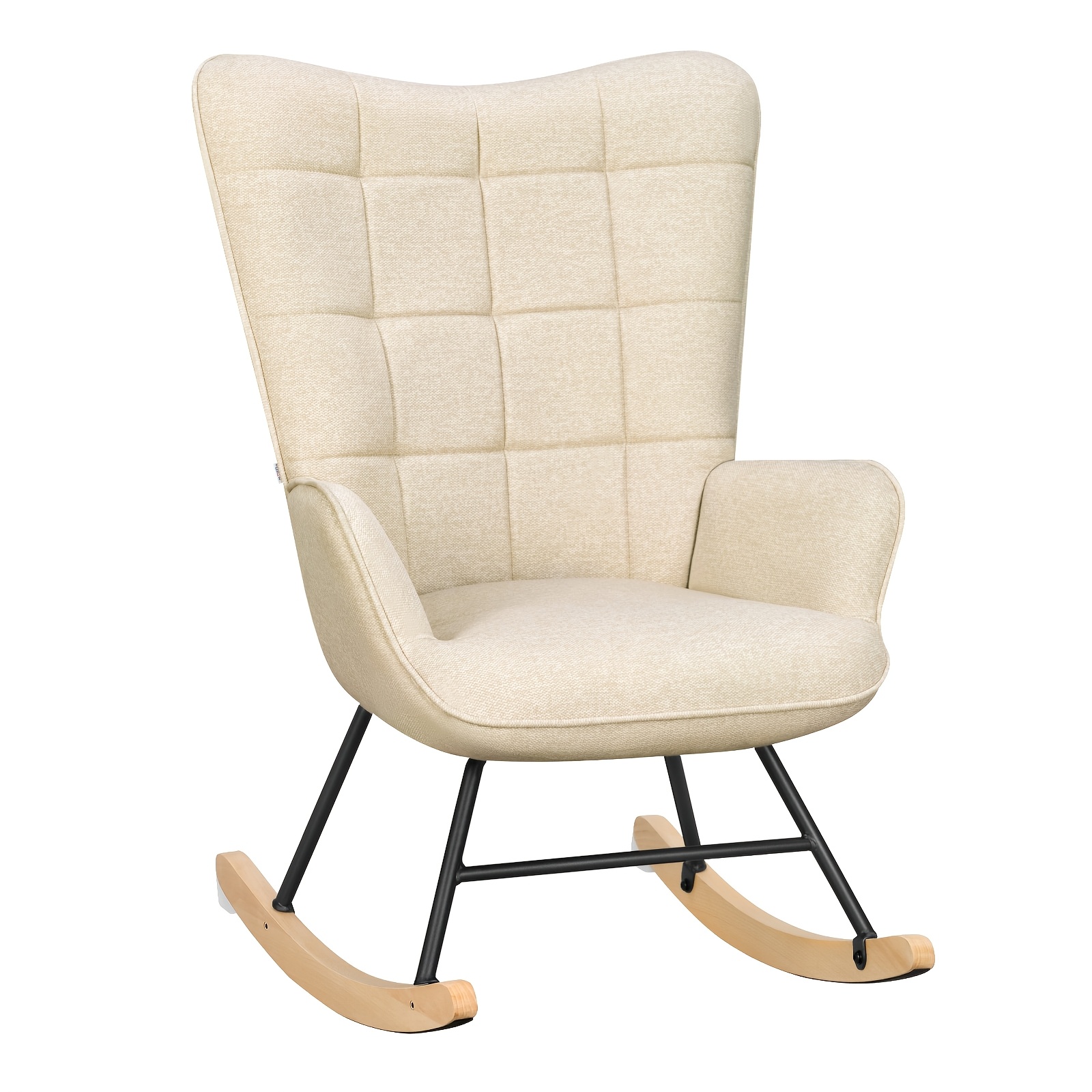 Image of Living Room Rocking Chair, Bedroom Balcony Nursing Chair, Soft Padded High , Lounge Chair, Rocking Chair, Swan Velvet Material, Suitable For Living Room, Bedroom, Balcony, Beige