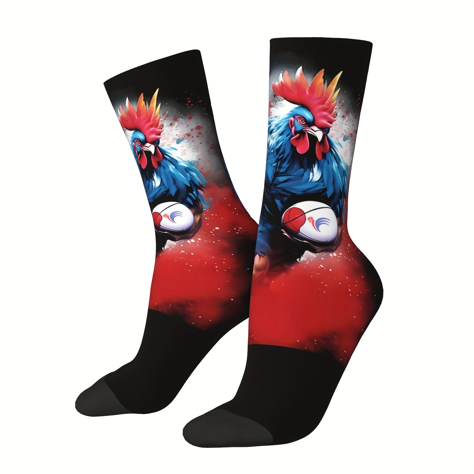 

Men's Funny Rooster & Rugby Socks - Vintage Hip Hop Style, Fit For Sports & Casual Wear, France, Happy Quality Pattern, Boys, Gift