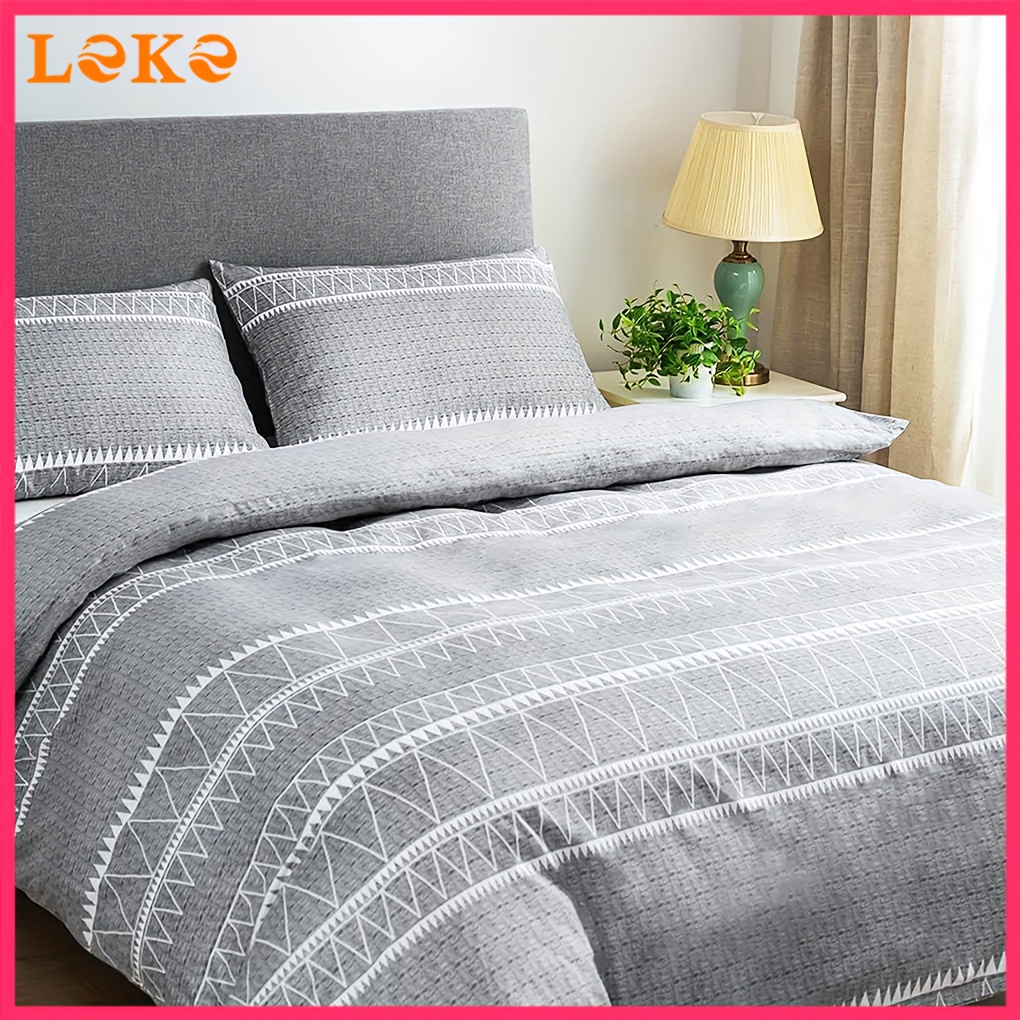 TEMU Leke - Duvet Cover King, Boho King Duvet Cover, 3pcs Microfiber Bedding Duvet Cover Sets With 2 Pillowshams, Grey