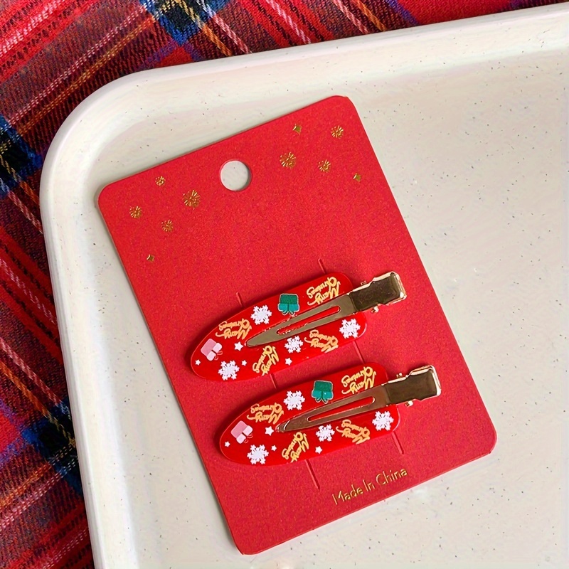 2-pack New Christmas Card Clips, Seamless Hair Clips, Christmas Gift Snowflake Duckbill Clips, Cartoon Christmas Hair Clips, Bangs And Side Hair Clips, Accessories