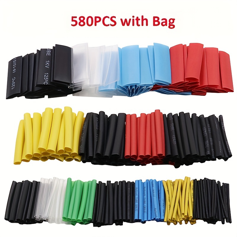   580pcs heat shrinkable cable sleeve kit professional wire insulation 2 1 shrink ratio electrical connections durable polyolefin   of sizes  