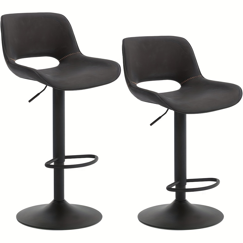 Image of 2pcs Height-adjustable Bar Stool, Swivel Bar Stool, Modern, Leather Chair, Bistro Chair, Swivel Stool With Backrest Footrest, Metal