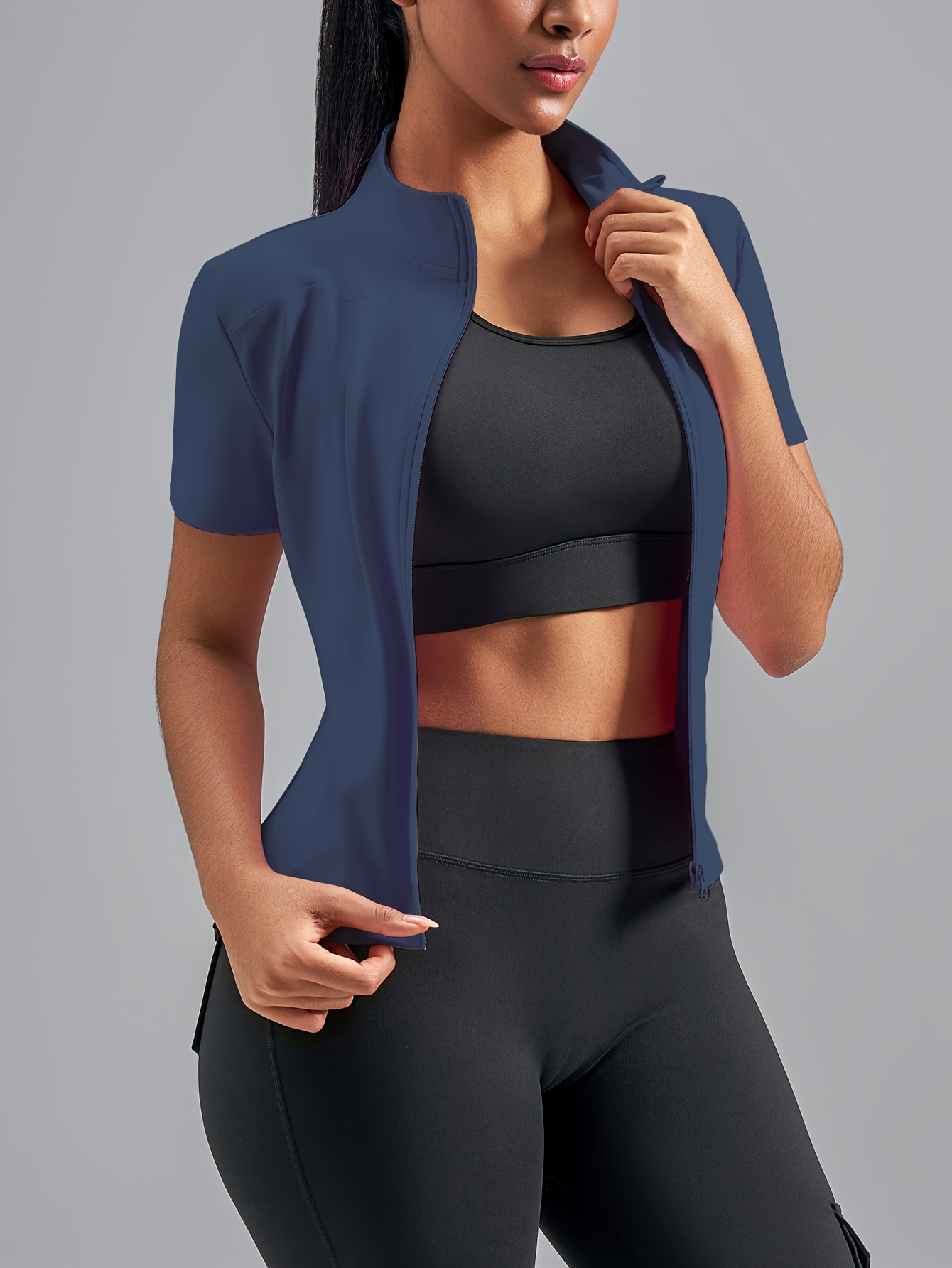 women's yoga short sleeve jacket black fishbone design Temu Germany