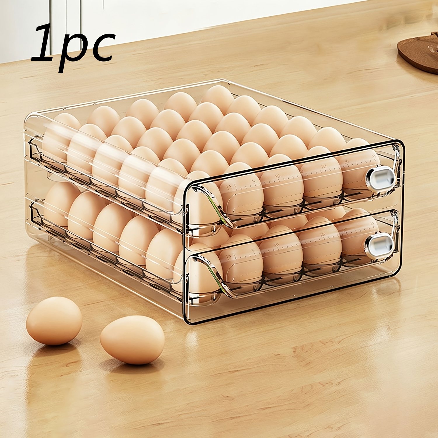 TEMU 60 Egg Holder For Refrigerator, 2 Layer Clear Egg Organizer, Large Capacity Stackable Egg Container For Refrigerator, Transparent Egg Storage