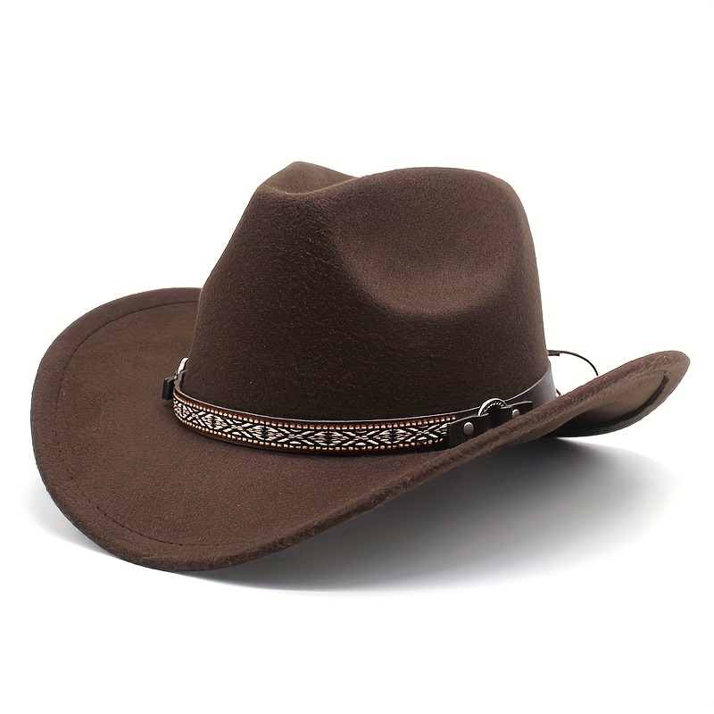 

Retro Ethnic Style Unisex Hat With Solid Color And Western Cowboy Felt Hat Band