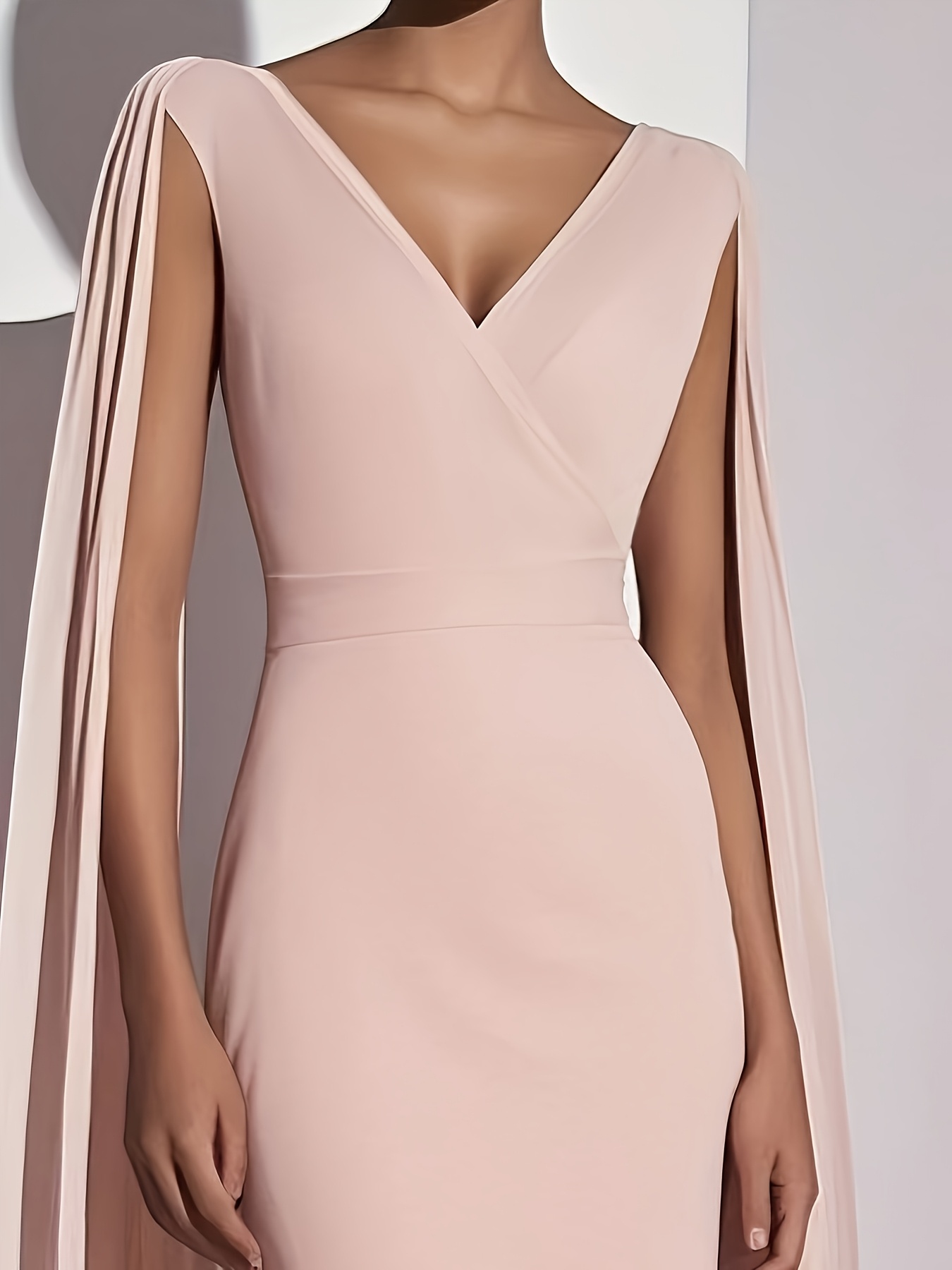 new womens dress in nude pink v neck shawl sleeves - Temu Ireland