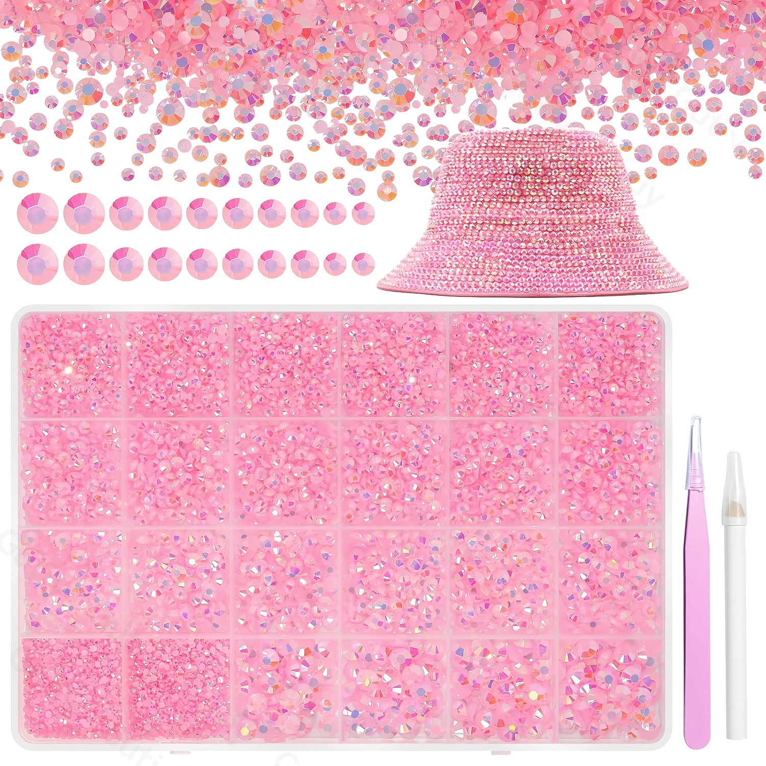 TEMU 21000 Strass en Gel AB Rose Clair pour Kit de , Pierres de Résine à Dos Plat avec Effet AB pour Bricolage, Vêtements et Décoration, Tailles