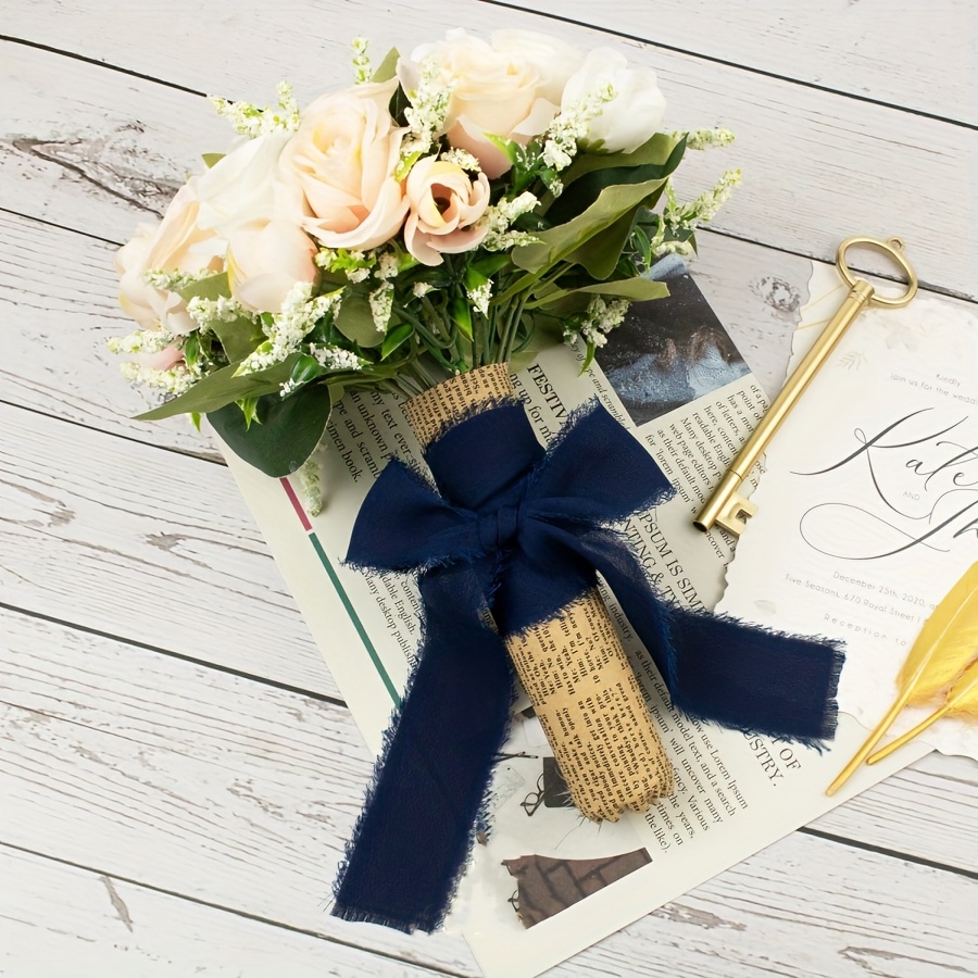 navy blue chiffon frayed edge ribbon rolls soft textured Temu