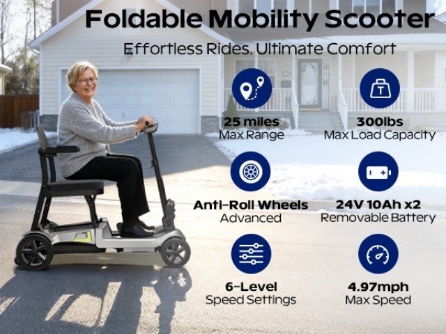 foldable powered 4 wheel mobility scooter for seniors, lightweight portable electric scooter for adult, dual lithium batteries, climbing all terrain motorized scooter with headlight, elderly outdoor riding,   handlebar Product details 0