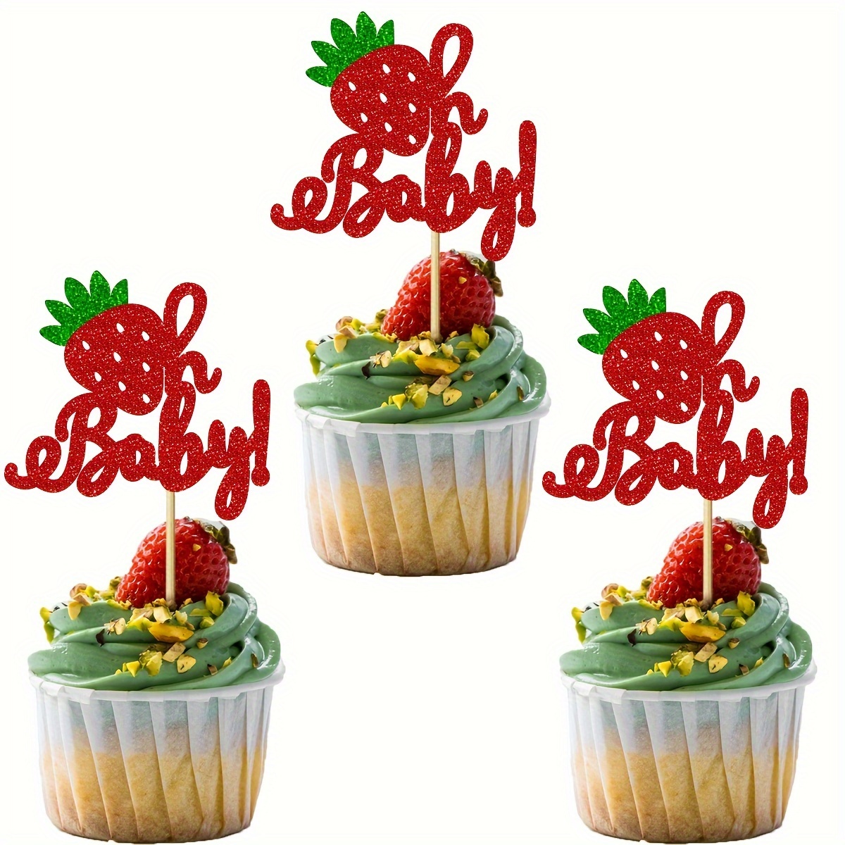 12個のストロベリーケーキトッパー 果物テーマの誕生日パーティー装飾 