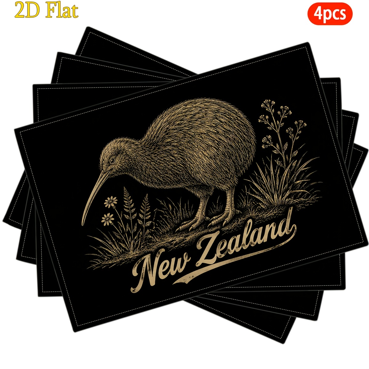 TEMU 2d Flat, 4pcs, Placemats, New Zealand Kiwi Bird, Patterned Table Mats, Suitable For, Banquets, Camping, Family Gatherings, , Party Decoration,