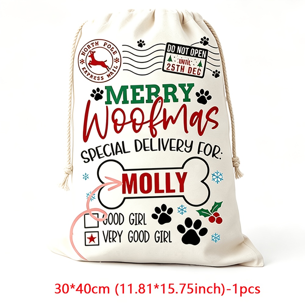 TEMU Cadeau pour elle/lui, nom personnalisé pour chien de compagnie, sac de Noël à motif de patte et de Saint-Nicolas, , de Nouvel An, idéal pour