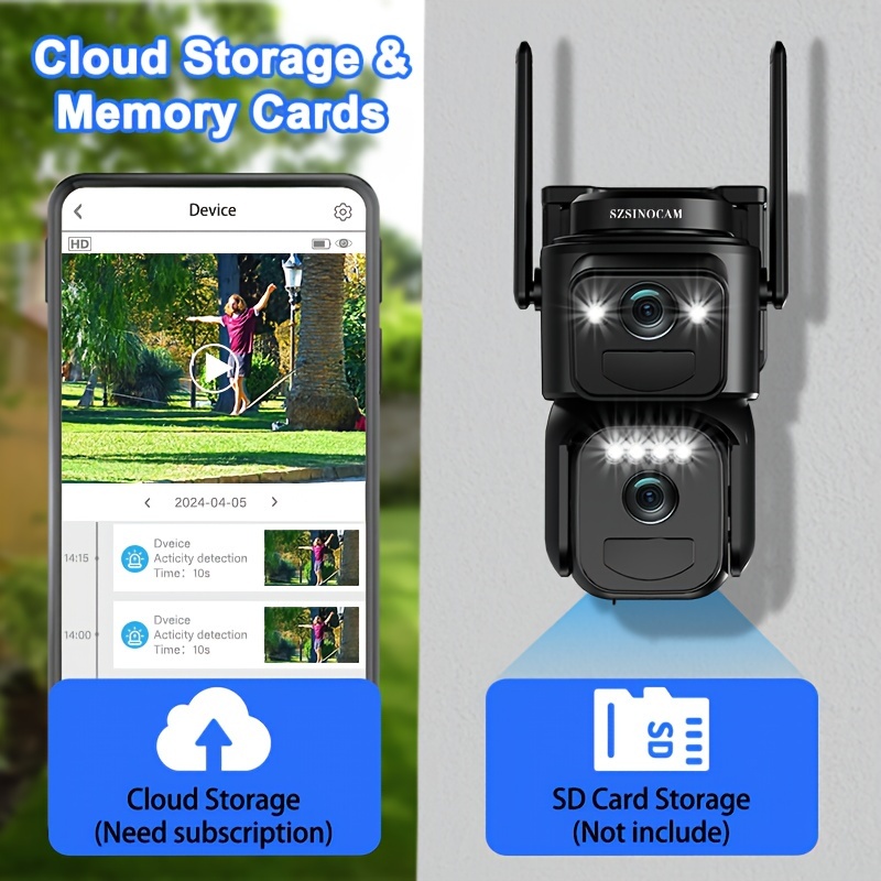 [10X Zoom] Cámara CCTV de bajo consumo con panel solar, batería, Wifi 1080P, con alarme de foco, detección de movimiento, visión nocturna a color, audio bidireccional, un dispositivo = dos cámaras (cámara solar tipo bala + cámara solar PTZ)