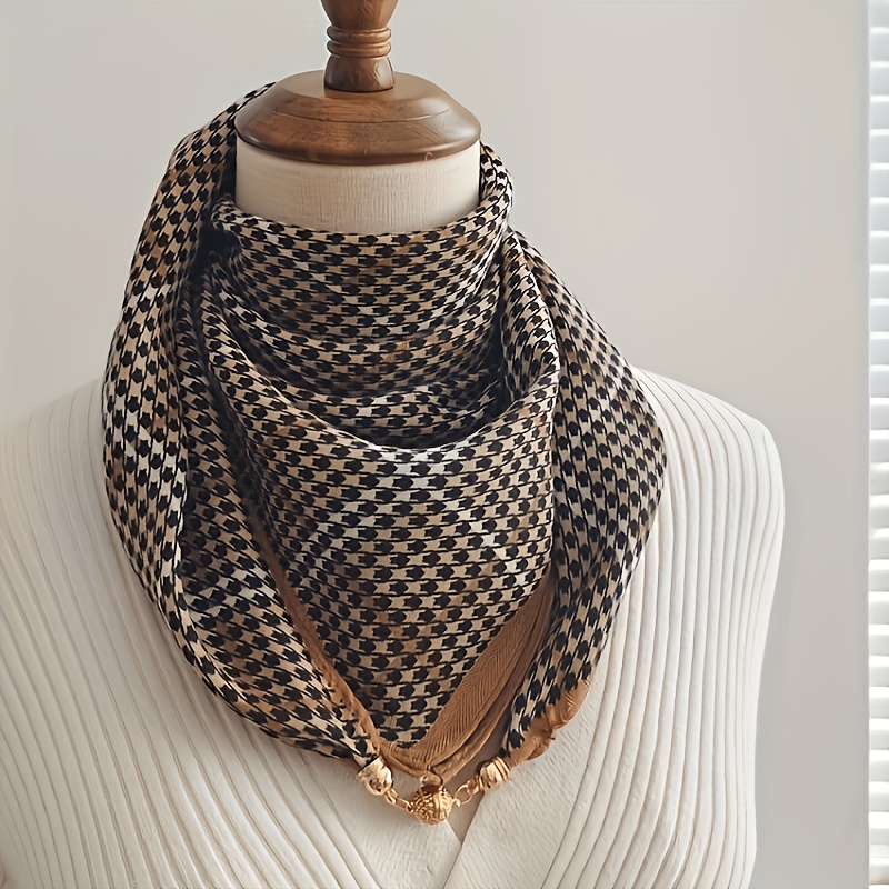 TEMU Fashionable Coffee-colored Pattern Scarf With Magnetic And Non-magnetic Options, Warm Autumn And Winter Style, Multi-functional Use, Fashionable