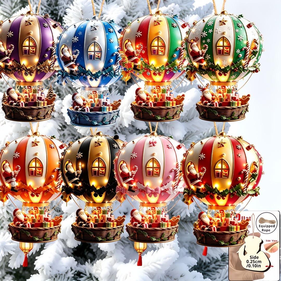 TEMU 2d Flat, 2d Flat 8pcs/ Set Of Santa Claus Ornaments For Hot Air Balloon Ride-artificial Wooden Ornaments, Suitable For Indoor/outdoor Christmas