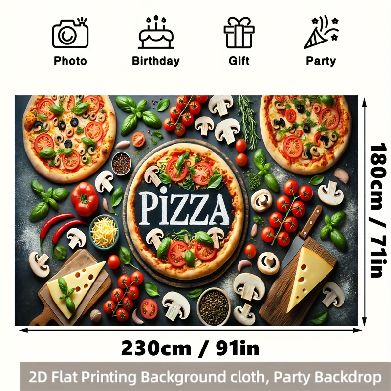 TEMU 2d Flat, 2d Flat - 2d Flat, 2d Flat - A 2d Flat Item, Pizza With Toppings, A Polyester Banner Measuring 71*91 Inches For Parties, No Power