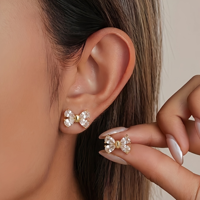 TEMU A Pair Of Exquisite And Petite Bow-shaped Earrings, Suitable For Women' Wear Or Parties