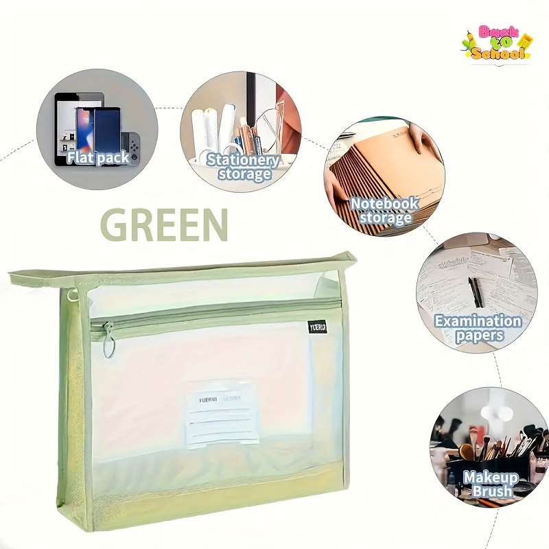 TEMU Large A4 Transparent Mesh File Organizer With Double Zipper - Spacious And Portable Document Storage Bag For School And Office