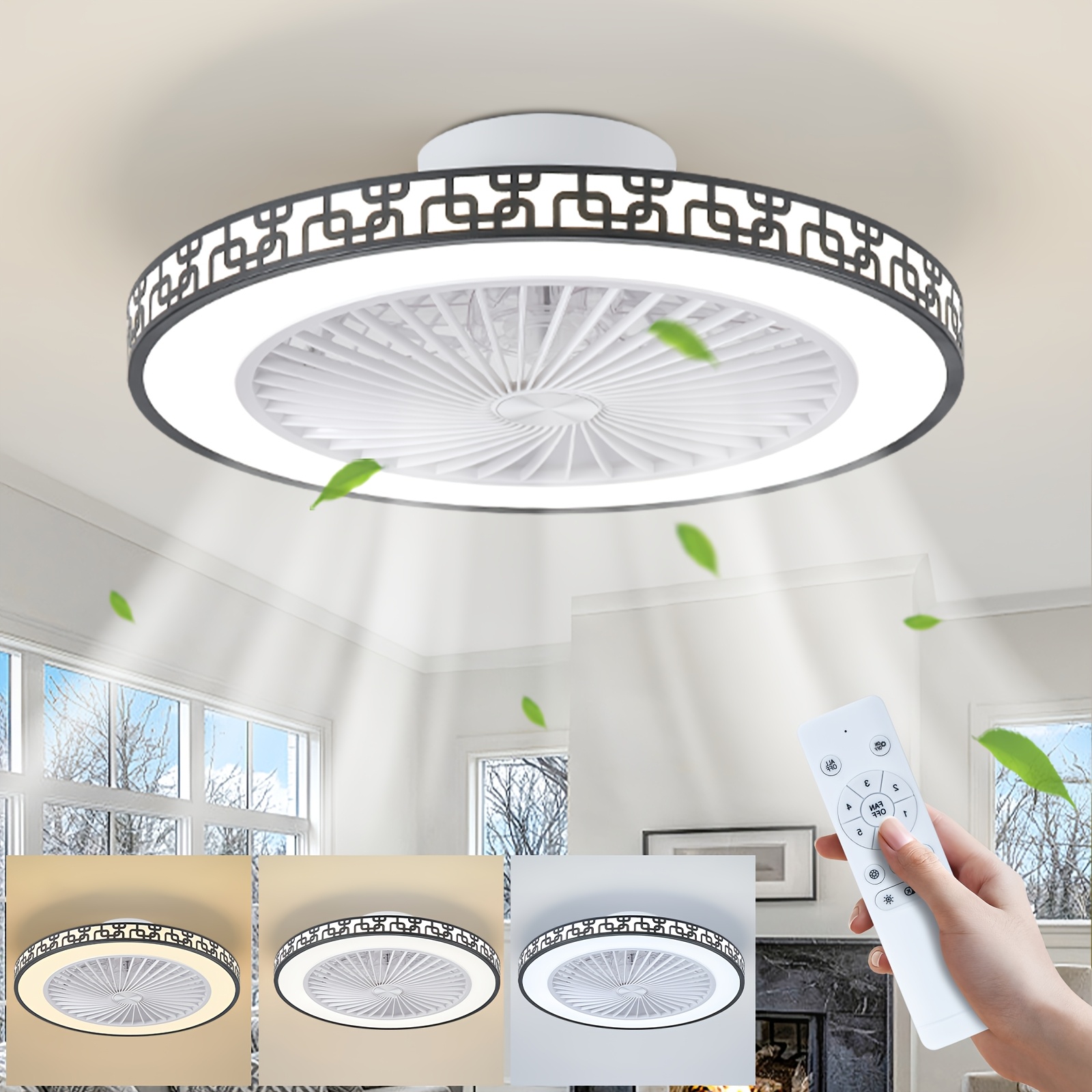 TEMU Ceiling Fans With Lights And Remote, 48cm Led Fan Ceiling Light, 3000k-6000k Dimmable Fan Light, 6 Wind & Reversible, Modern Fan Light Ceiling