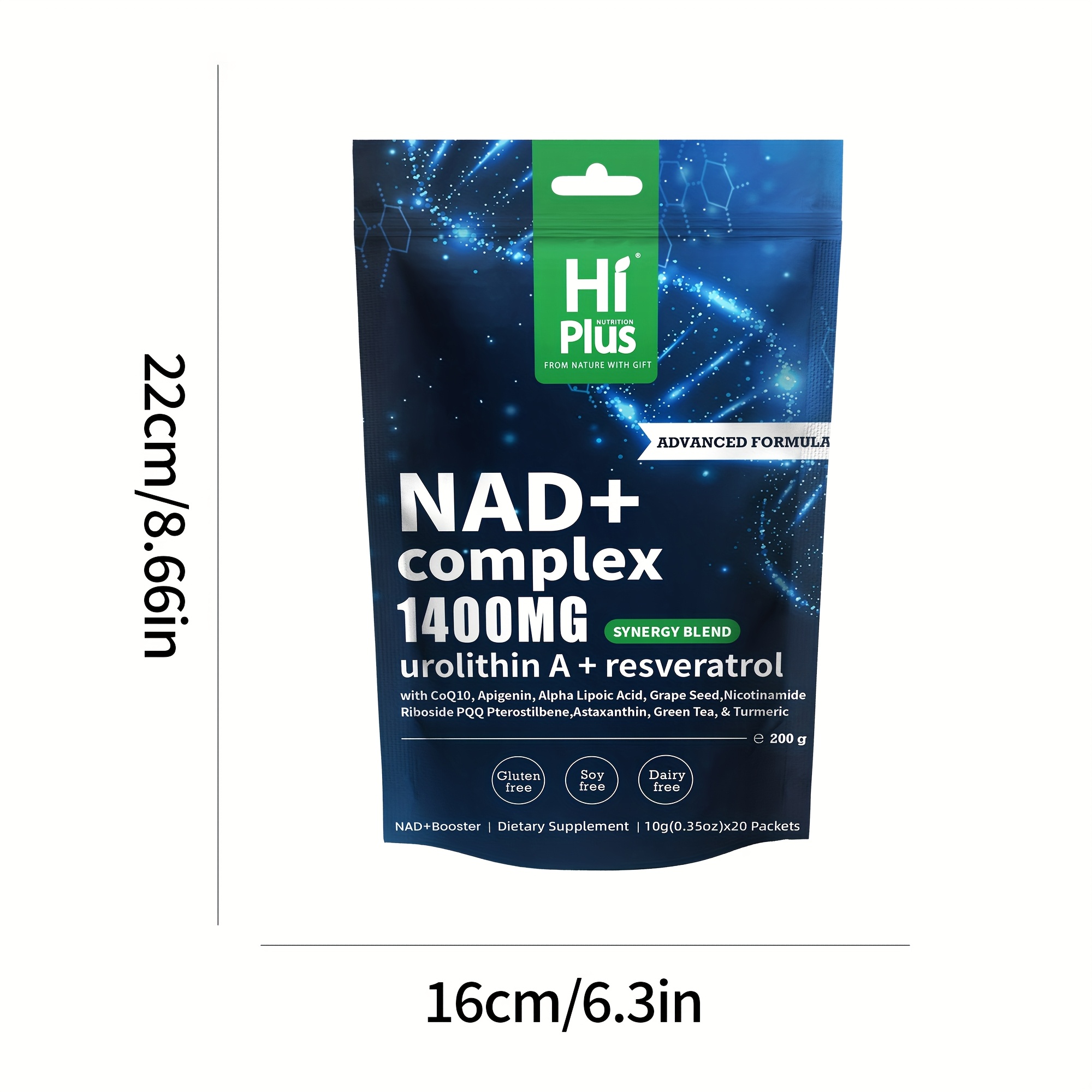 HiPlus NAD+ 1400 Liposomal Energy Bars with Niacinamide Ribofuronate and Resveratrol, Sweet and Sour Berry Flavor, 20 Bars Pack