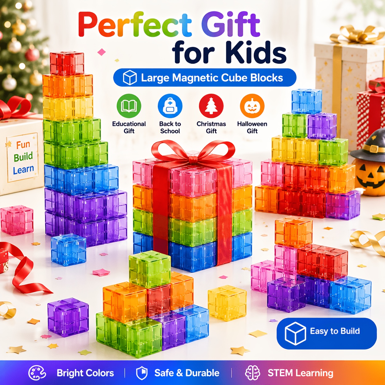 35pcs Clear Magnetic Blocks, Colorful Building Cubes for Kids