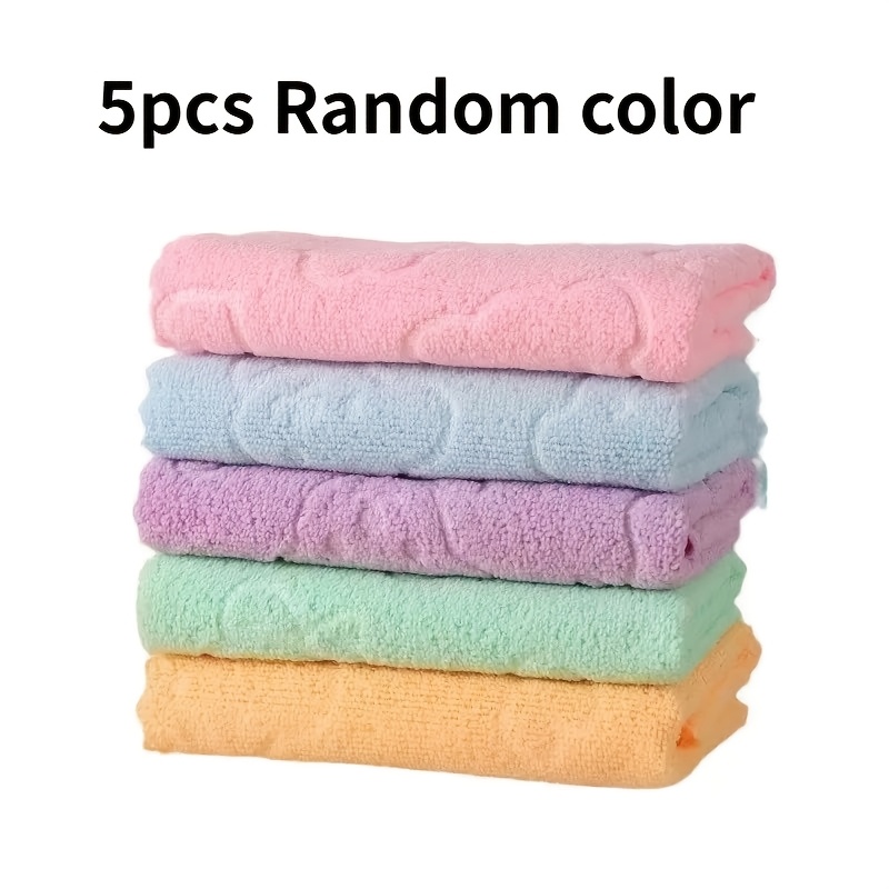 Image of Random Color 5pcs Set Of Cartoon Bear And Floral Pattern Hand Towels - , Super Absorbent, And Quick-drying, Perfect For Bathroom/kitchen Use - An Ideal Gift For The Elderly, A Touch Of Whimsy To Decor